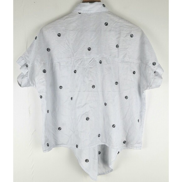 Madewell Button Up Shirt Womens Size S White Short Sleeve Collar Peace Sign - Picture 8 of 10